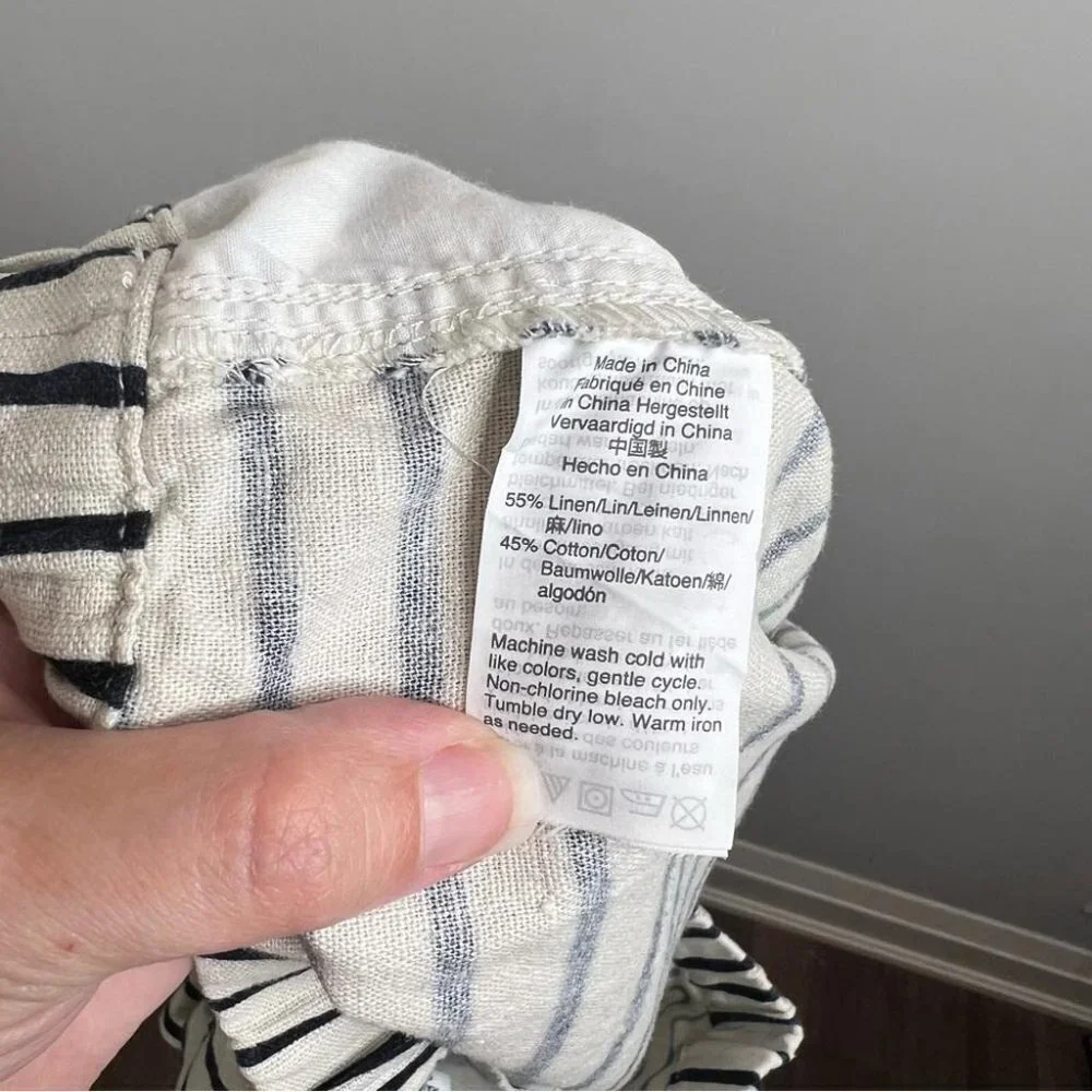 J Crew Factory Womens Size Medium Striped Linen-Cotton Drawstring Short Blue - Picture 9 of 11